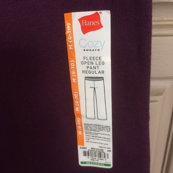 Hanes Fleece Open Leg Pant Regular SzM Purple Elastic Waist NWT - Picture 3 of 12